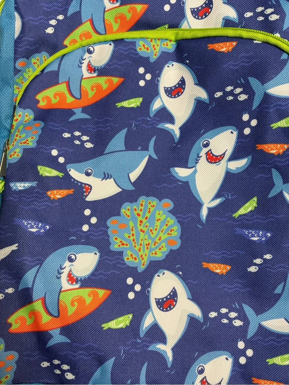 Kids Shark Backpack Blue Green Surfing Sharks School Bag